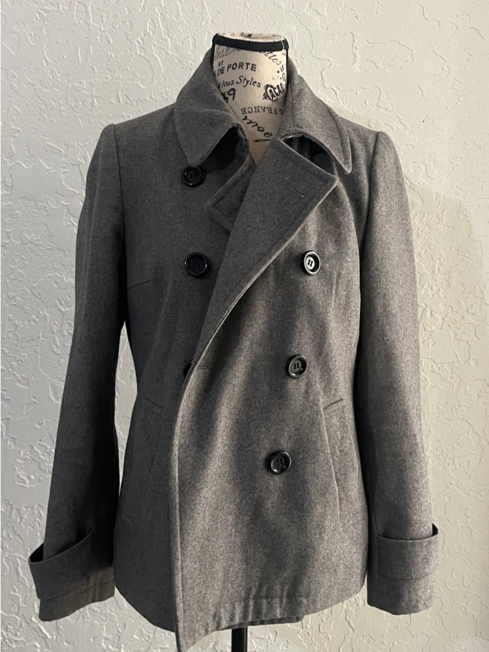 Forever 21 Women's Gray Double-Breasted Peacoat